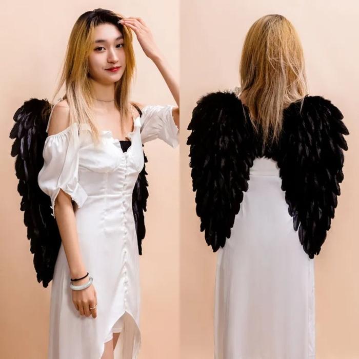 Children Adult Angel Devil White Black Feather Wings Fallen Angel Cosplay Little Wings Halloween Car