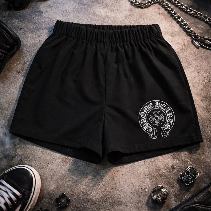 Chrome Hearts Celana Pendek Pria Hitam dengan Logo Putih Stylish dan Nyaman untuk Sehari-hari