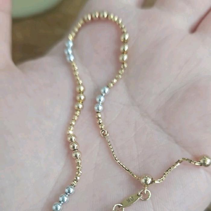 Gelang serut bola pasir pentol rosegold putih ubs emas asli 375 unik