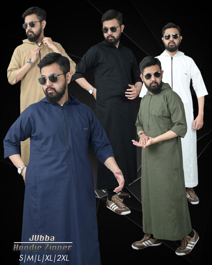 Uhud Basic - Jubah Hoodie Lengan 3/4 Gamis Jubba Pria Dewasa
