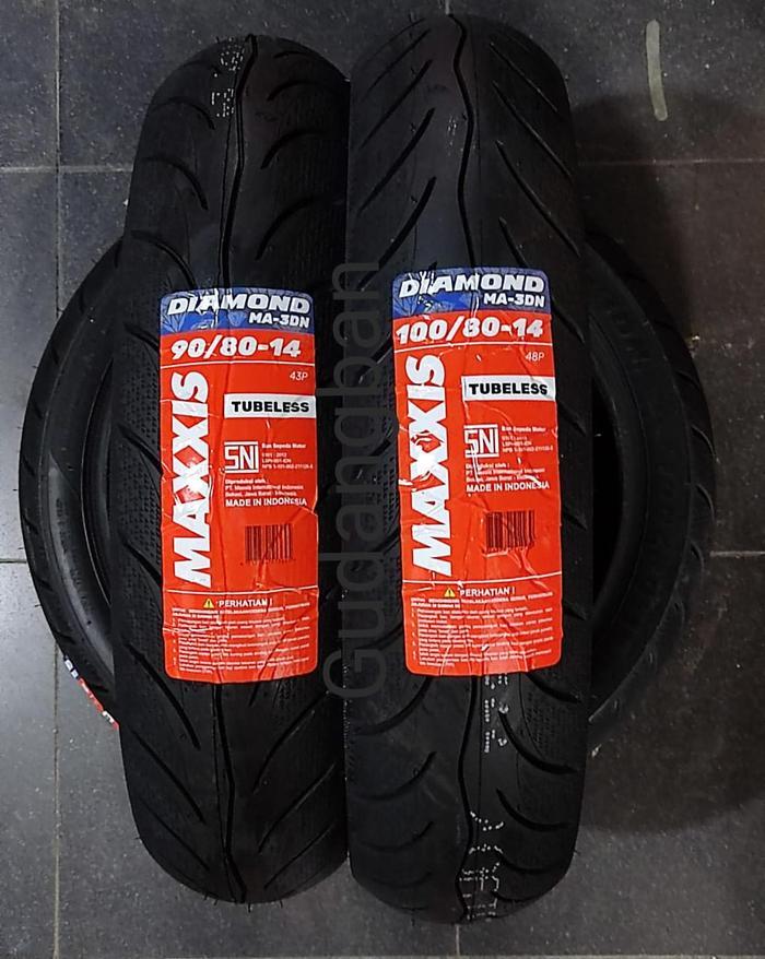 ( PAKET 2 BAN ) 90 80 & 100 80 14 DIAMOND MAXXIS MA - 3DN Motor Matic RING 14 TUBELESS FREE PENTIL