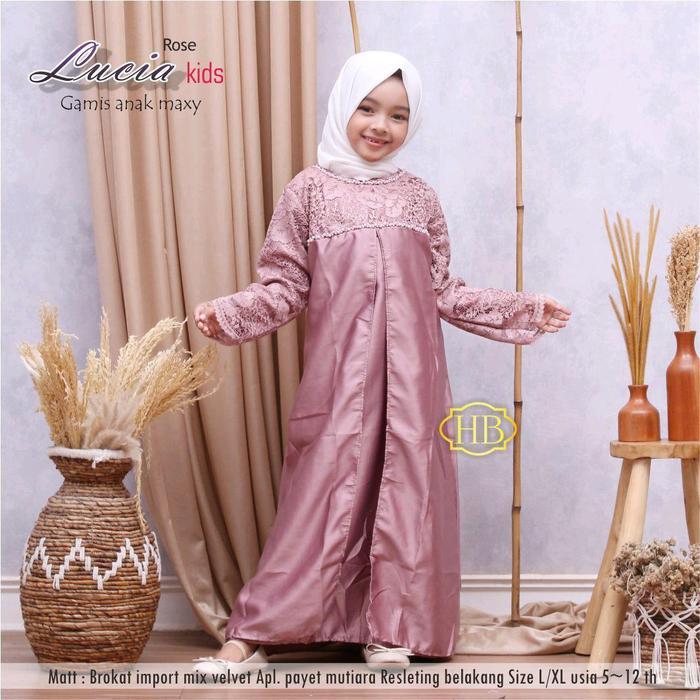 LUCIA KIDS GAMIS DRESS GAUN BROKAT BRUKAT VELVET MODERN MODIS ANAK CEWEK ANAK PEREMPUAN BAJU LEBARAN