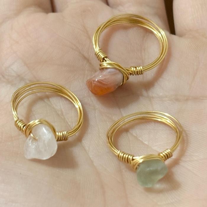 Crystal Wire Ring - Cincin Kawat Kristal - Rose Quartz, Fluorite, Carnelia