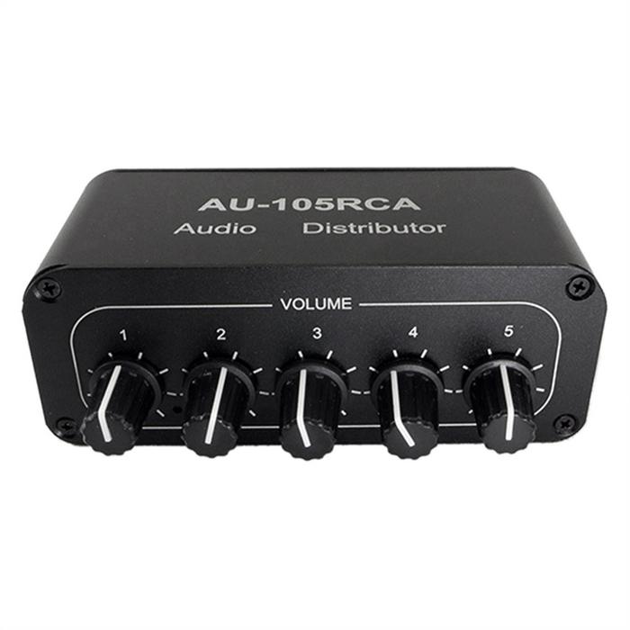 5CH Audio Distributor Stereo Audio Mixer 1 Input 5 Output RCA Splitter for Power Amplifier Active Au