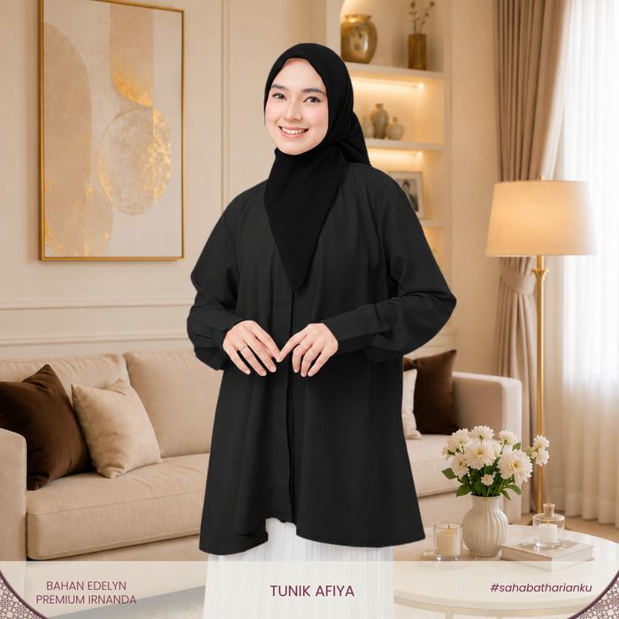 Irnanda Tunik Afiya Hitam Muslimah Modest Look – Premium Irnanda | Bahan Adem, Flowly & Elegan