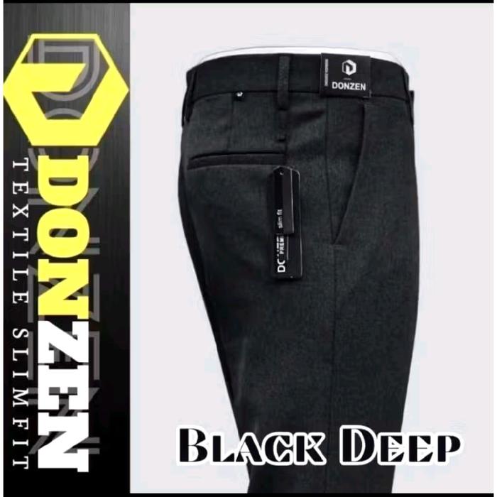 DONZEN JUMBO Celana Kerja Pria Slim Fit Kualitas Premium Setara Kardinal Jahitan Rantai Black Deep