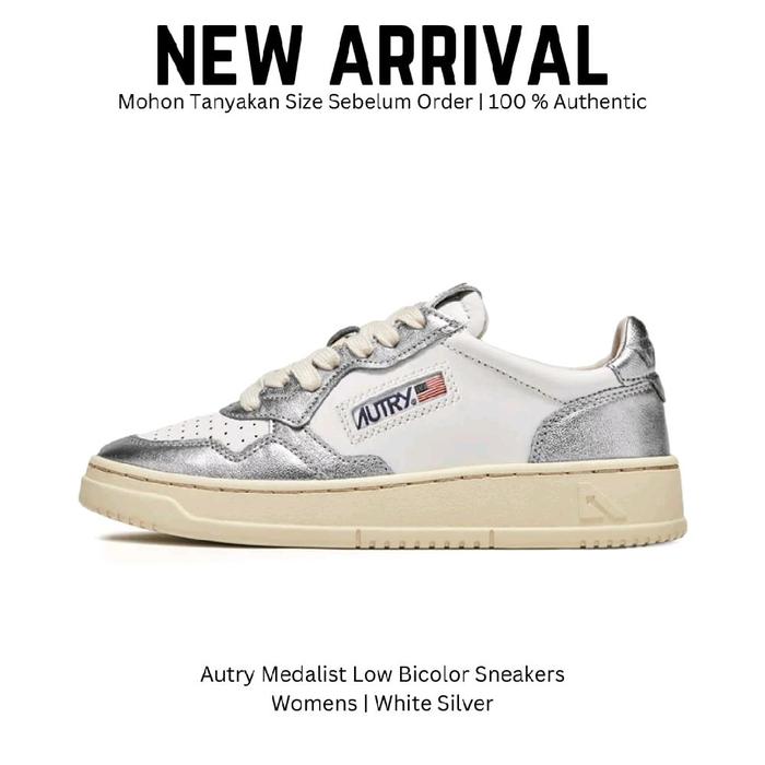 Autry Medalist Low Bicolor White Silver Sepatu Sneakers Wanita Original 100 %