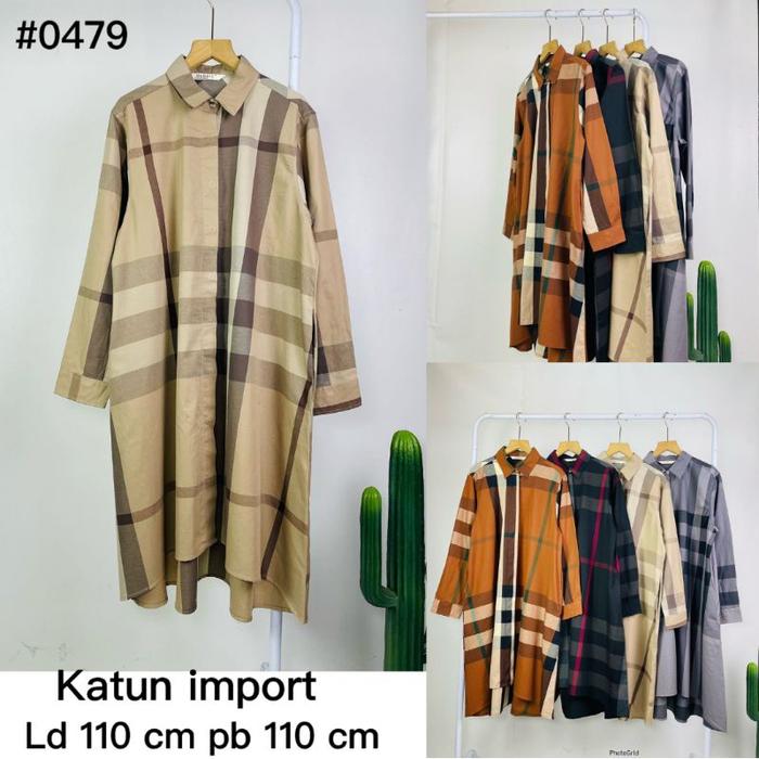 ◤Best Seller◢ Tunik Dubai Jumbo Panjang - Motif Kotak Blubery Premiuml Elegan & Nyaman - Tunik Premi