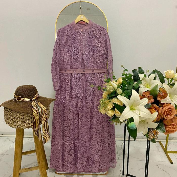 Angelina gamis brukat tozzo warna lilac kode 814