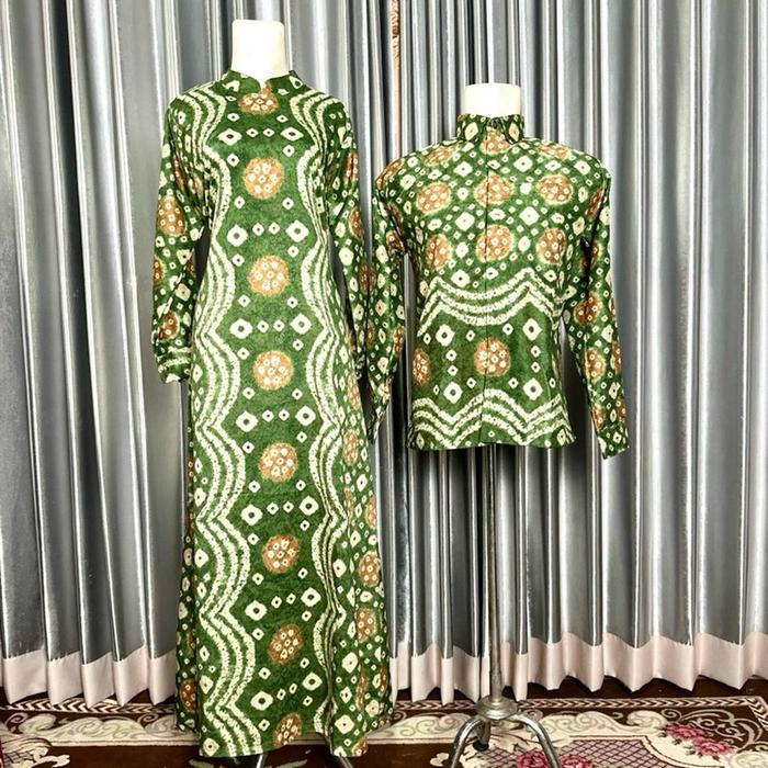 Couple Gamis Tunik Kemeja Pria Jumputan Bahan Sutra Silky Seragam Keluarga Kemeja Gamis Dan Tunik Si
