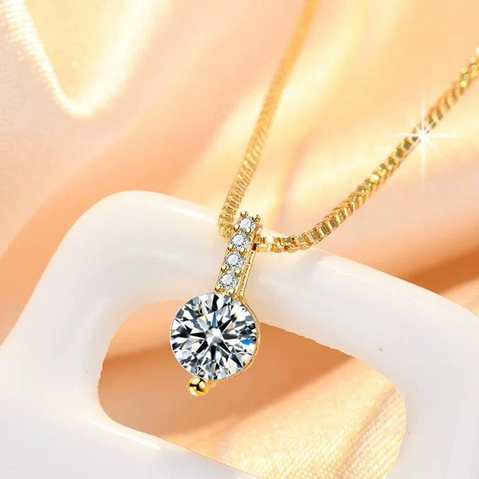 Kalung Titanium Wanita Elegan – Kilau Zirkon dan Rantai Italia yang Memukau Batu Berlian Gold Hadiah