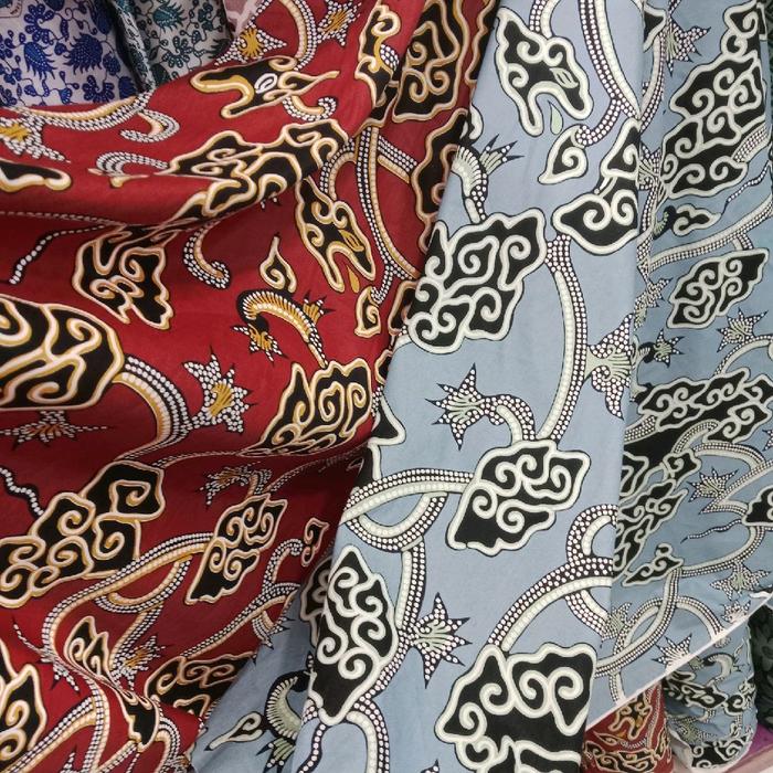 Kain Meteran - Batik Katun Poly Semi Stretch Motif - Batik Motif Mega Mendung - Cod - Harga Untuk 1m