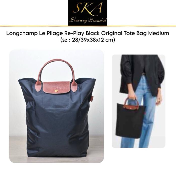 Longchamp Le Pliage Re-Play Black Original Tote Bag Medium