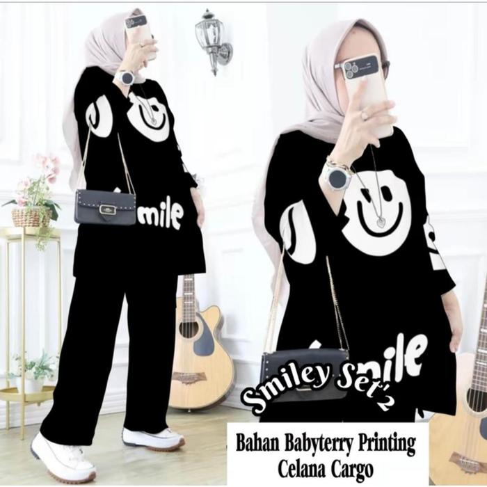 SMILE SET CELANA CARGO BABYTERRY PRINTING LD 110 // SETELAN SMILE // ONE SET SMILE // SETELAN KOMBIN