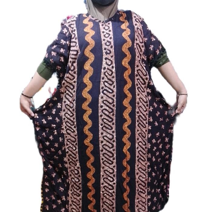 Daster lowo Ld 180 Pj 130 rempel Boba hitam kain santung premium motif kekinian