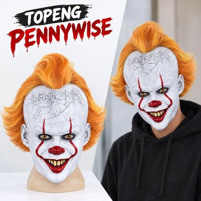 Topeng Pennywise Badut Horor Kostum Halloween Cosplay Pesta Kostum Seram