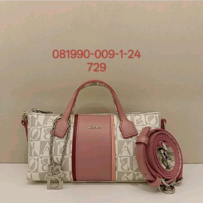 tas bonia original sling bag mini monogram putih tali dusty pink