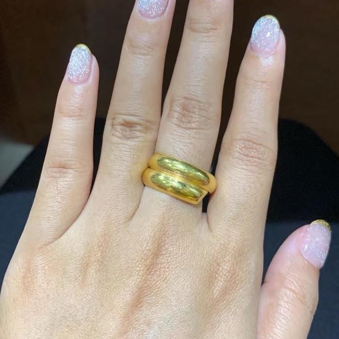 Cincin belah rotan lilit dua replika emas asli