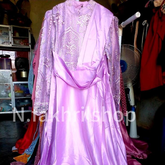 gaun pesta lilac brukat sale