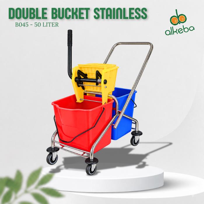 Double Bucket Mop 50 Liter – Mop Trolley Side Press Ember Pel Dua Sisi Plastik