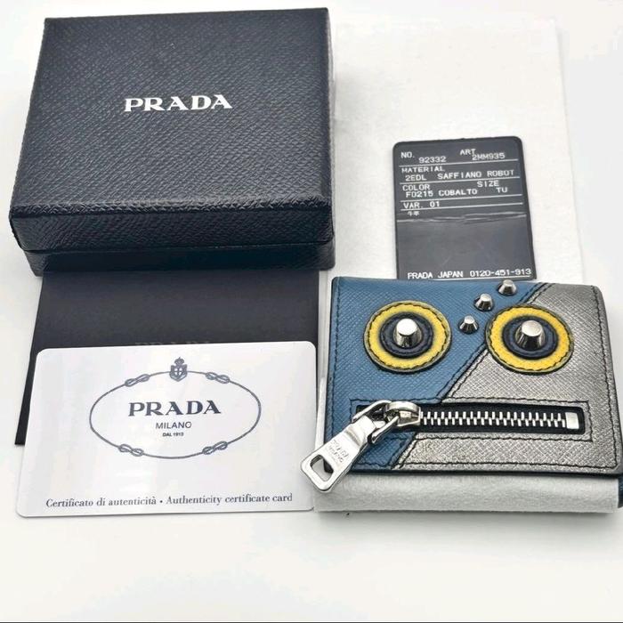 Wallet Prada / Dompet Koin Prada Robot Ori Authentic Preloved Japan FullSet dengan Kartu Certifikat 