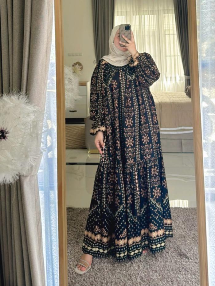 Gamis Slavina Rayon Premium Dress Muslim Wanita Motif Rempel