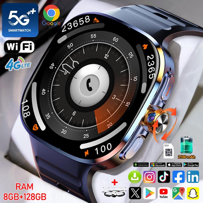 5G/4G Smart Watch 2.4 inch AMOLED 2100mah Battery 1000W Camera GPS WIFI Google APP Download 8GB+128G