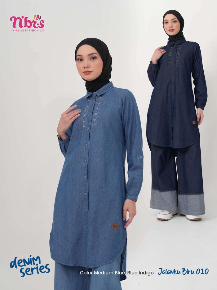 Nibras Denim Series Jalanku Biru 010 Medium Blue Indigo Biru Jeans Navy Dongker Baju Atasan Blouse P