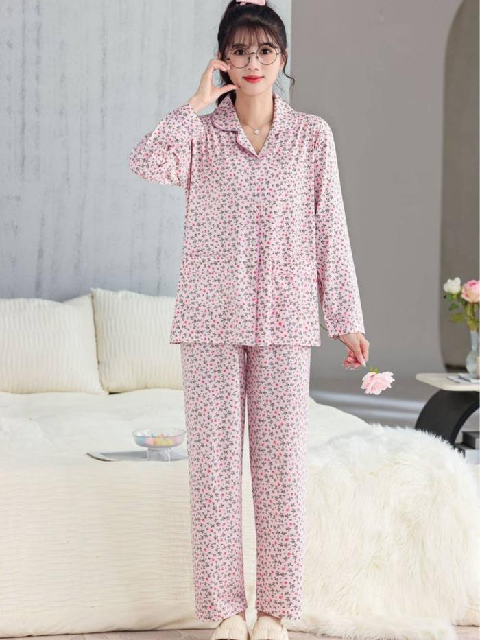 Baju Tidur Piyama Pp Bahan Spandek Halus Motif Kembang Daun