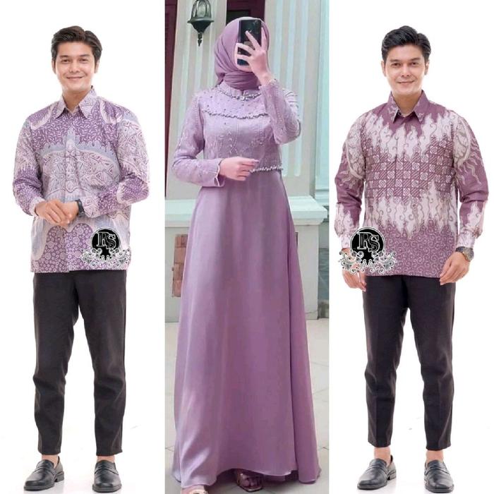 SET MAXMARA DRESS LILAC ORI COUPLE KEMEJA PREMIUM / CUSTOM ANAK & JUMBO / BAJU SERAGAM BATIK PASANGA