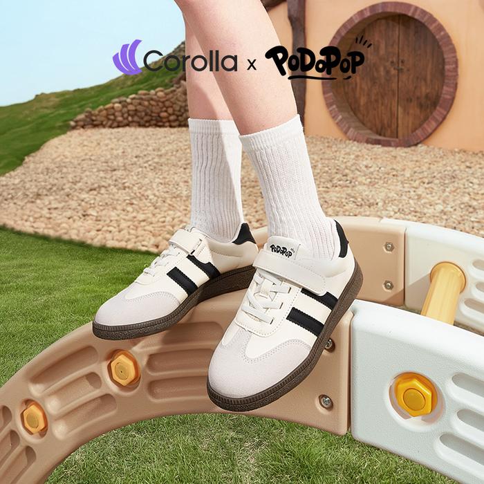 COROLLA X PODOPOP Samba Sepatu Anak Sneakers Kasual Aman Nyaman Antibakteri Warna Hitam Beige
