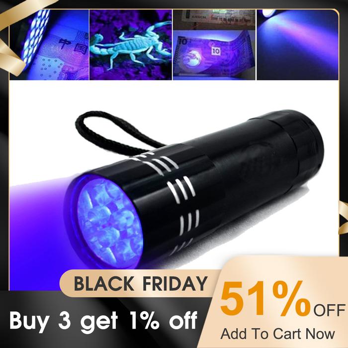 UV Light Torch Lamp Super Mini 9 LED Flashlight Black Ultraviolet