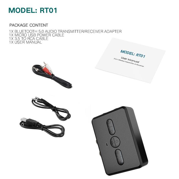 RT01 Pemancar Penerima Musik Bluetooth 5.0 Pemancar Audio Nirkabel