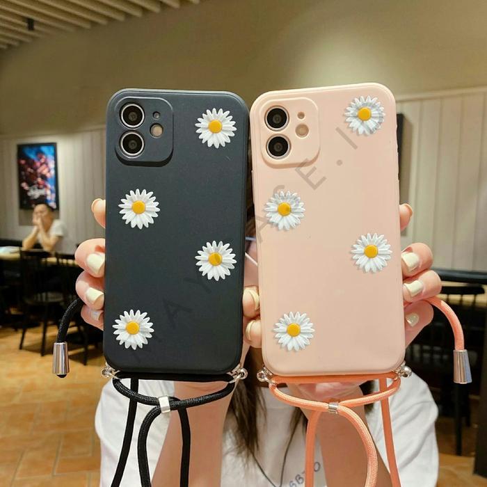 Softcase Macaron Bunga Daisy Free Tali iPhone 7+ 8+ IP 11 11 Pro 11 Pro Max XR X XS XS Max IP 6 6s 7