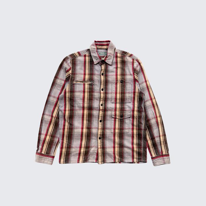 Red Cream Brown Manastash Outdoor USA Multipocket Hemp Flannel Hunt Shirt - Unisex - M