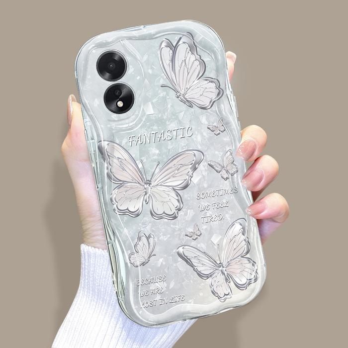 OPPO A18 A38 Untuk Hp Casing Phone Case Handphone Soft Cover Jade Butterfly Kesing Cream Cassing