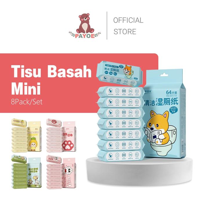 PAYOE 8 Paket/Tas Tisu Basah Mini / Tissue Basah Travel / Wet Wipes