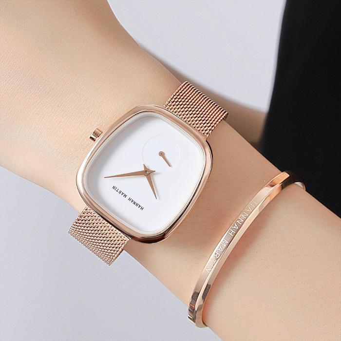 Jam Tangan Analog Wanita Hannah Martin HM1251 Stainless Steel Mesh Water Resist Original + Free Box