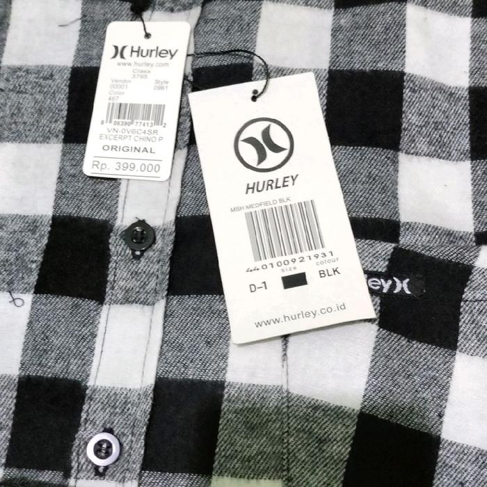 Hurley Kemeja Flanel Original D-1 Hitam putih dengan Desain Kotak-Kotak Elegan dan Nyaman untuk Peng