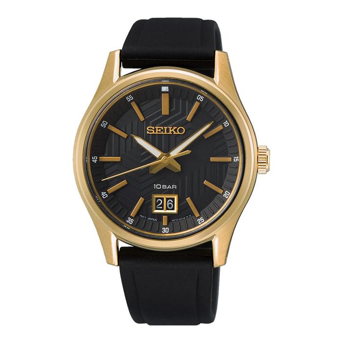Jam Tangan Pria Seiko SUR560P1 Men Black Dial Black Silicone Strap