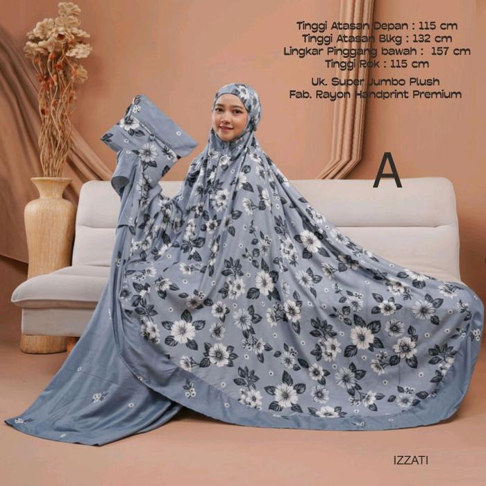 Mukena Dewasa Izzati Rayon Handprint Premium Super Jumbo // Mukena Cantik Adem // Mukena Terbaru Bah