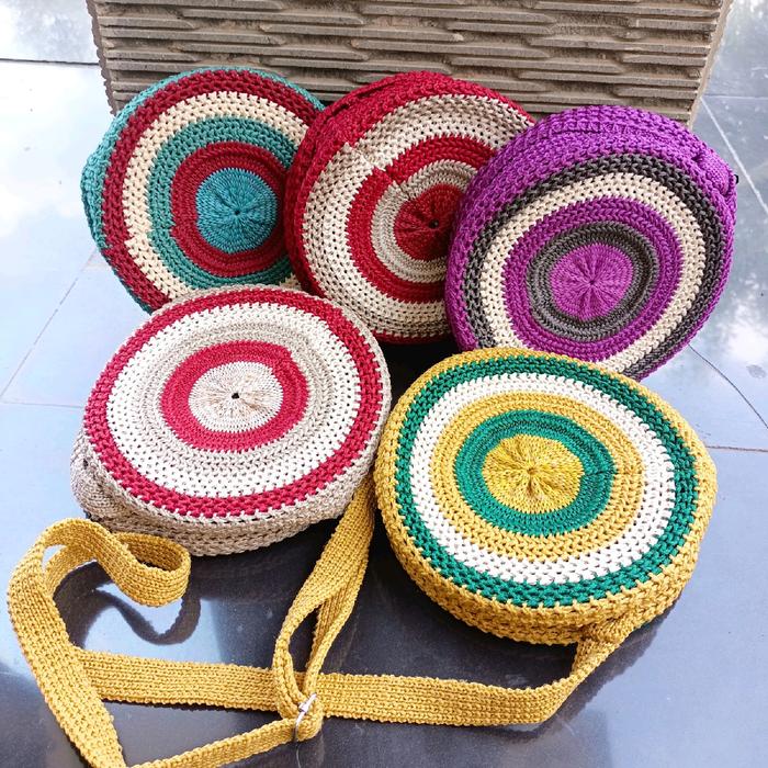 Tas Bulat Rajut | Tas Slempang Rajut Wanita Bulat