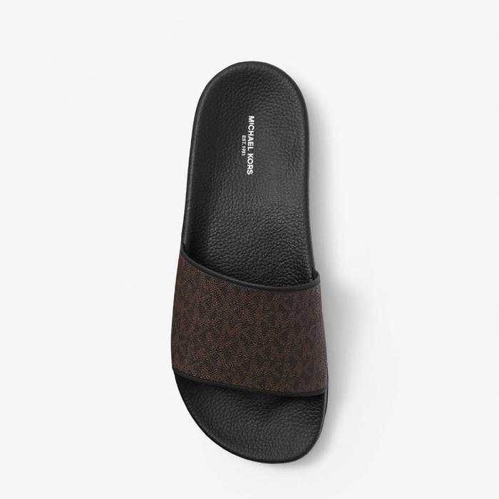 SANDAL SLIDES MK MICHAEL KORS BLACK LOGO ORIGINAL AUTHENTIC