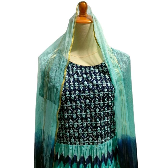 Baju India PL Anarkali Long LD 110 Dapat Dupatta Kombinasi 2 Warna Kaca Kaca Mewah Dress Pesta Wanit