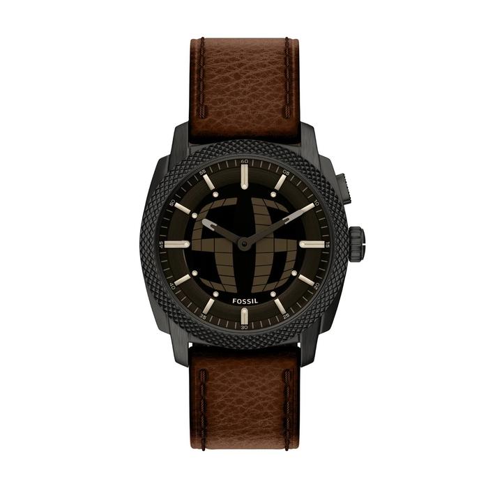 Fossil Machine Big Tic Brown Leather Watch Jam Pria FS6165