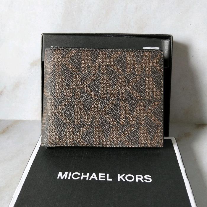MK jet set mens slim bifold signature brown