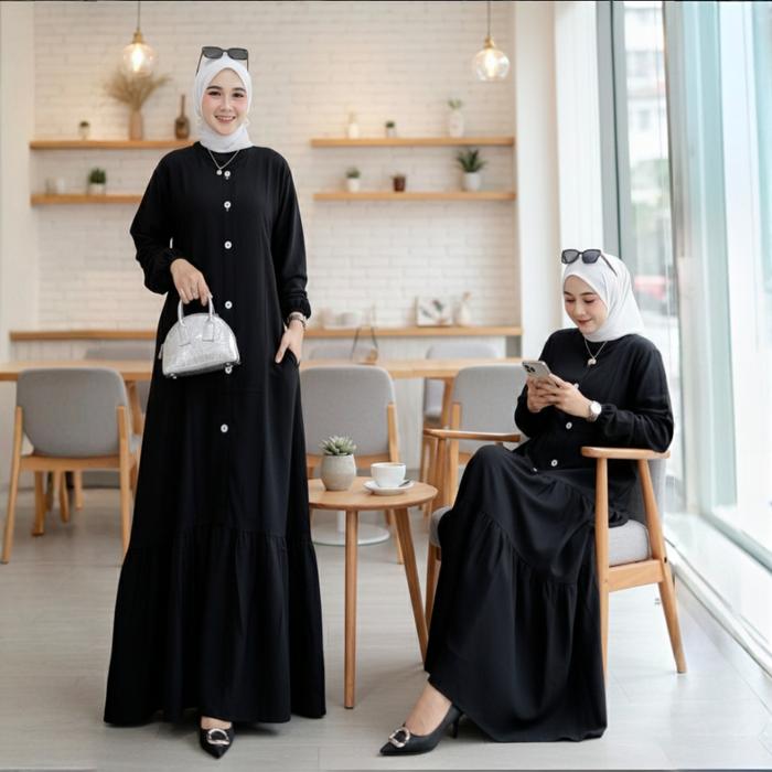 Safitiri Gamis Twill Ori Polos  2025 Rempel Bawah M L Xl Xxl Busui Friendly / Gamis Polos Wanita Pol