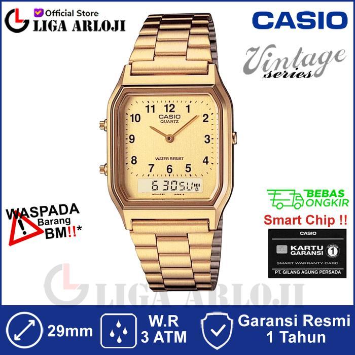 Casio Aq-230Ga-9Bmq Jam Tangan Uni Pria Wanita Aq230Ga Gold Aq-230Ga-9B Aq 230Ga 9Bmq