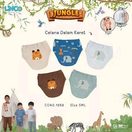 Linco Celana Dalam Karet Jungle Size SML Motif Tiger & Elephant untuk Anak Laki-laki