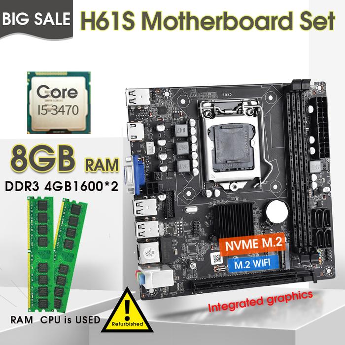 H61S Desktop Motherboard LGA1155 Set  with Intel Core I5 3470 CPU and